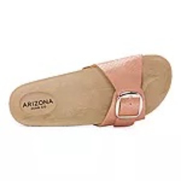 Sandals-Shoes 6.5 7 8.5 9 Blush Pink Snakeskin Buckle Flats Slides Faux Leather - Picture 3 of 4